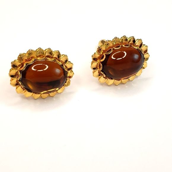Amber & Golden oval cufflinks - Picture 2 of 6